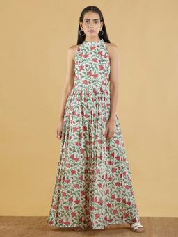 Sivi - Green Printed Cotton Mulmul Maxi Dress