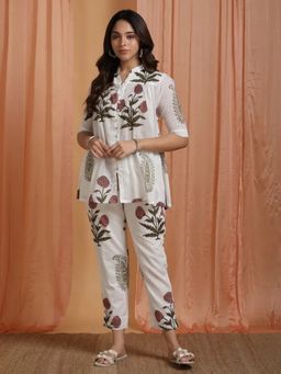 Sivi - White Hand Block Printed Cotton Mulmul Co-Ord Set