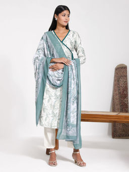 Vastramay - Womens White Angarkha Kurta Pant with Dupatta (Set of 3)