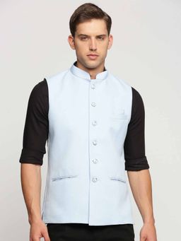 SHOWOFFFF - Men's Slim Fit Mandarin Collar Solid Turquoise Blue Nehru Jacket