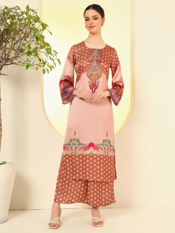 Nehamta - Womens Multi-Color Polyester Printed Kurta with Palazzo