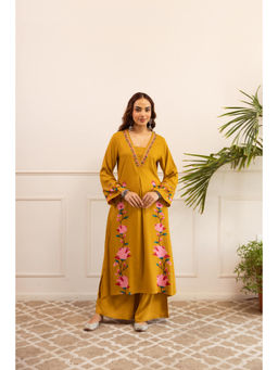 Nehamta - Womens Mustard German Rayon Kurta with Palazzo
