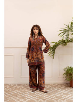 Nehamta - Womens Brown Rayon Printed Kurti with Palazzo