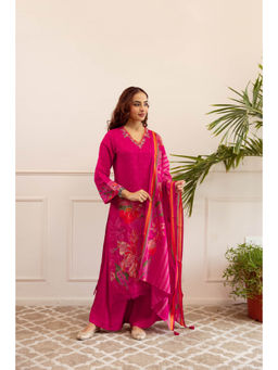 Nehamta - Womens Pink Modal Muslin Kurta with Palazzo & Dupatta