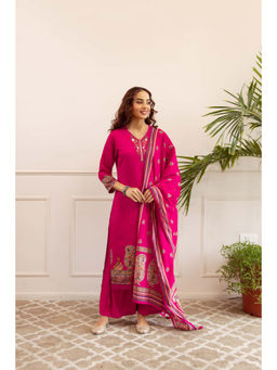 Nehamta - Womens Rani Pink Modal Muslin Kurta with Palazzo & Dupatta