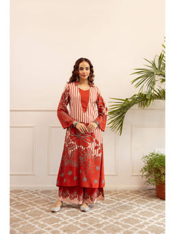 Nehamta - Womens Rust Floral German Rayon Kurta with Palazzo