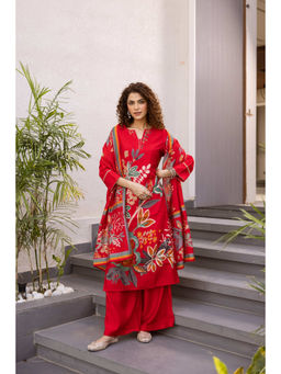 Nehamta - Womens Red Floral Print Kurta with Palazzo & Dupatta