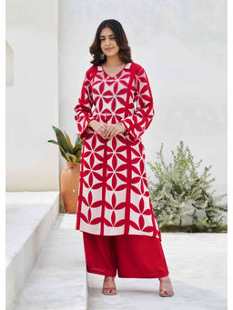Nehamta - Womens Red German Rayon Kurta with Palazzo