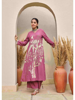 Nehamta - Womens Dusty Lavender German Rayon Kurta with Palazzo