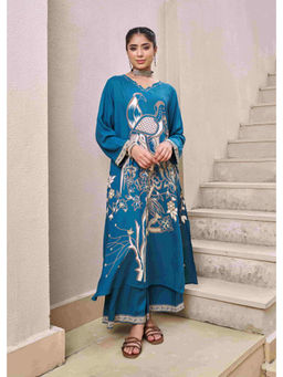 Nehamta - Womens Teal German Rayon Kurta with Palazzo