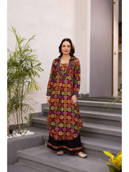 Nehamta - Womens Multi-Color German Rayon A-Line Kurta with Palazzo