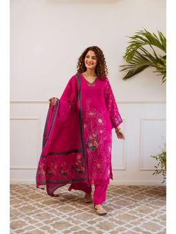 Nehamta - Womens Rani Pink Floral Kurta with Palazzo & Dupatta