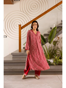 Nehamta - Womens Red German Rayon Kurta with Palazzo