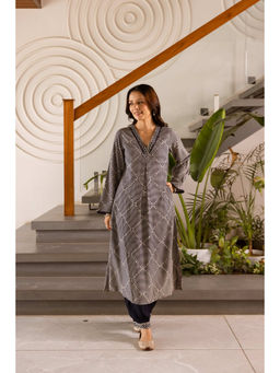 Nehamta - Womens Navy Blue German Rayon Kurta with Palazzo