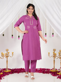 ARAMYA - Women Purple Embroidered Kurta with Pant