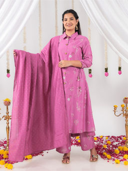 ARAMYA - Women Pink Floral Print Kurta with Pant & Dupatta