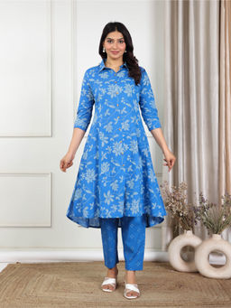 ARAMYA - Women Blue Floral Bandhani Print Kurta with Pant