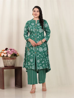 ARAMYA - Women Green Floral Kurta with Pant