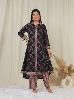 ARAMYA - Women Black Soft Cotton Kurta with Pant