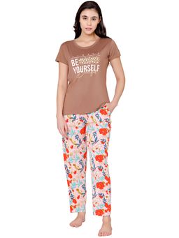 Bodycare - Womens Modal Spandex Printed T-Shirt & Pyjama BSLS14012 Multi-color (Set of 2)