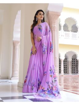 Mayurie - Holly Handpainted Chiffon Saree with Unstitched Blouse