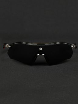 HASHTAG EYEWEAR - Unisex Half Rim Pc Wrap Black Lens Sunglasses (60)