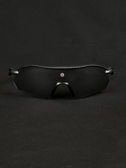 HASHTAG EYEWEAR - Unisex Half Rim Pc Wrap Black Lens Sunglasses (60)