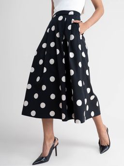 FABLE STREET - Cotton Polka Dot Skirt - Black