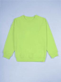 KiddoPanti - Boys Green Fleece Solid Round Neck Sweatshirt
