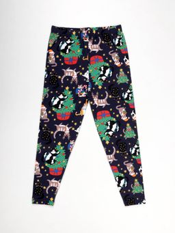 KiddoPanti - Girls Navy Blue Holiday Christmas AOP Printed Leggings