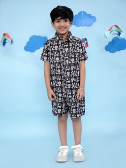 VASTRARTH - Boys Black Elephant & Zebra Printed Co-Ord Set