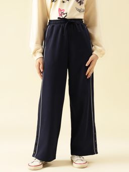 Lil Tomatoes - Girls Looper Knit Flared Solid Trackpant- Navy Blue