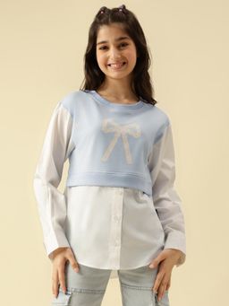 Lil Tomatoes - Girls Looper Knit Full Sleeves Solid Sweatshirt- Blue