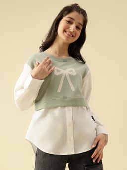 Lil Tomatoes - Girls Looper Knit Full Sleeves Solid Sweatshirt- Green