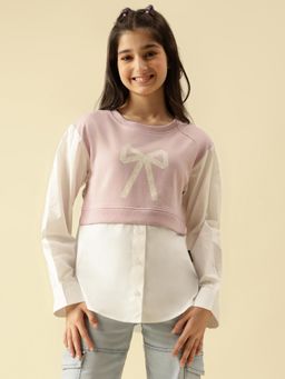 Lil Tomatoes - Girls Looper Knit Full Sleeves Solid Sweatshirt- Purple