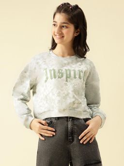 Lil Tomatoes - Girls Looper Knit Full Sleeves Camouflage Sweatshirt- Green