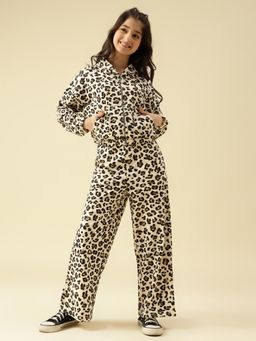 Lil Tomatoes - Girls Looper Knit Full Sleeve Flared Track Suit- Cream