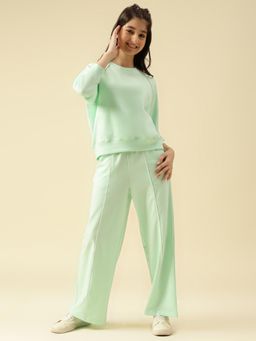 Lil Tomatoes - Girls Looper Knit Full Sleeve Flared Track Suit- Green