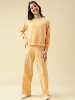 Lil Tomatoes - Girls Looper Knit Full Sleeve Flared Track Suit- Orange