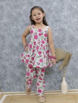 VASTRARTH - Girls White Printed Pure Cotton Kurta with Pant