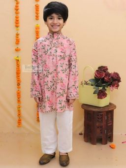 VASTRARTH - Boys Pink Pure Cotton Kurta with Pyjama