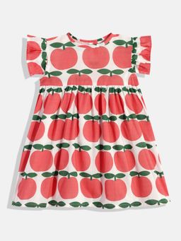 VASTRARTH - Girls White Organic Print Cotton A-Line Dress