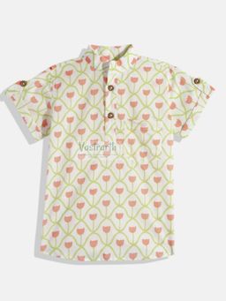 VASTRARTH - Boys White Smart Slim Fit Floral Printed Casual Shirt