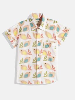 VASTRARTH - Boys White Standard Printed Regular Fit Casual Shirt