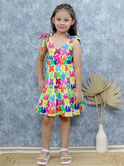 VASTRARTH - Girls Multi-Color Fit and Flare Sleeveless Dress