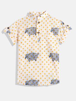 VASTRARTH - Boys White Smart Slim Fit Opaque Printed Casual Shirt