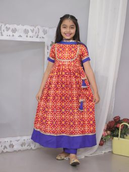 VASTRARTH - Girls Red Printed Anarkali Kurta with Pant & Dupatta