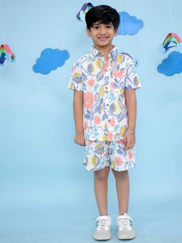 VASTRARTH - Boys White Floral Printed Co-Ord Set