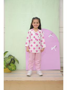 VASTRARTH - Girls White Polka Dots Printed Pure Cotton Top & Pant