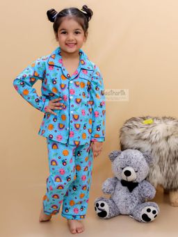 VASTRARTH - Kids Blue Printed Shirt & Pyjama